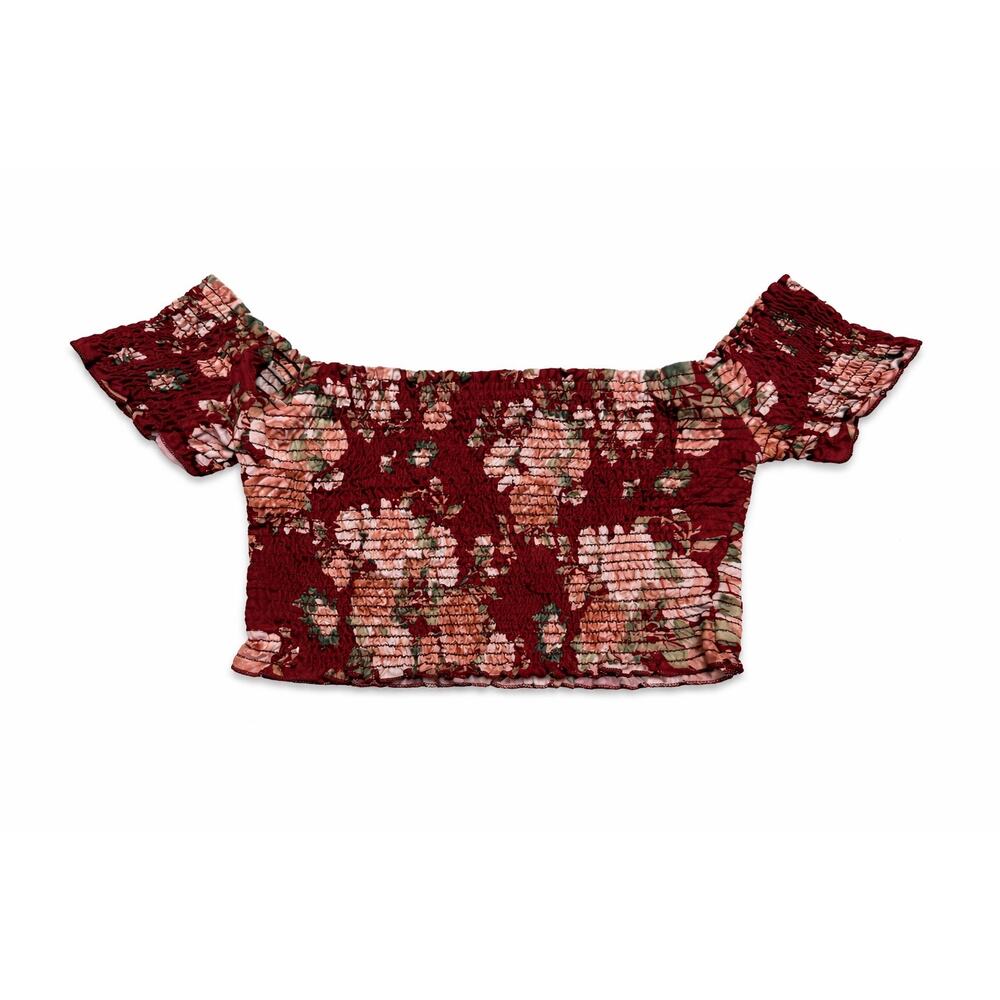 Smocked Off-Shoulder Floral Crop Top – Size Medium